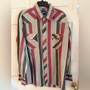Wrangler Striped Western Shirt in Red, Tan & Brown